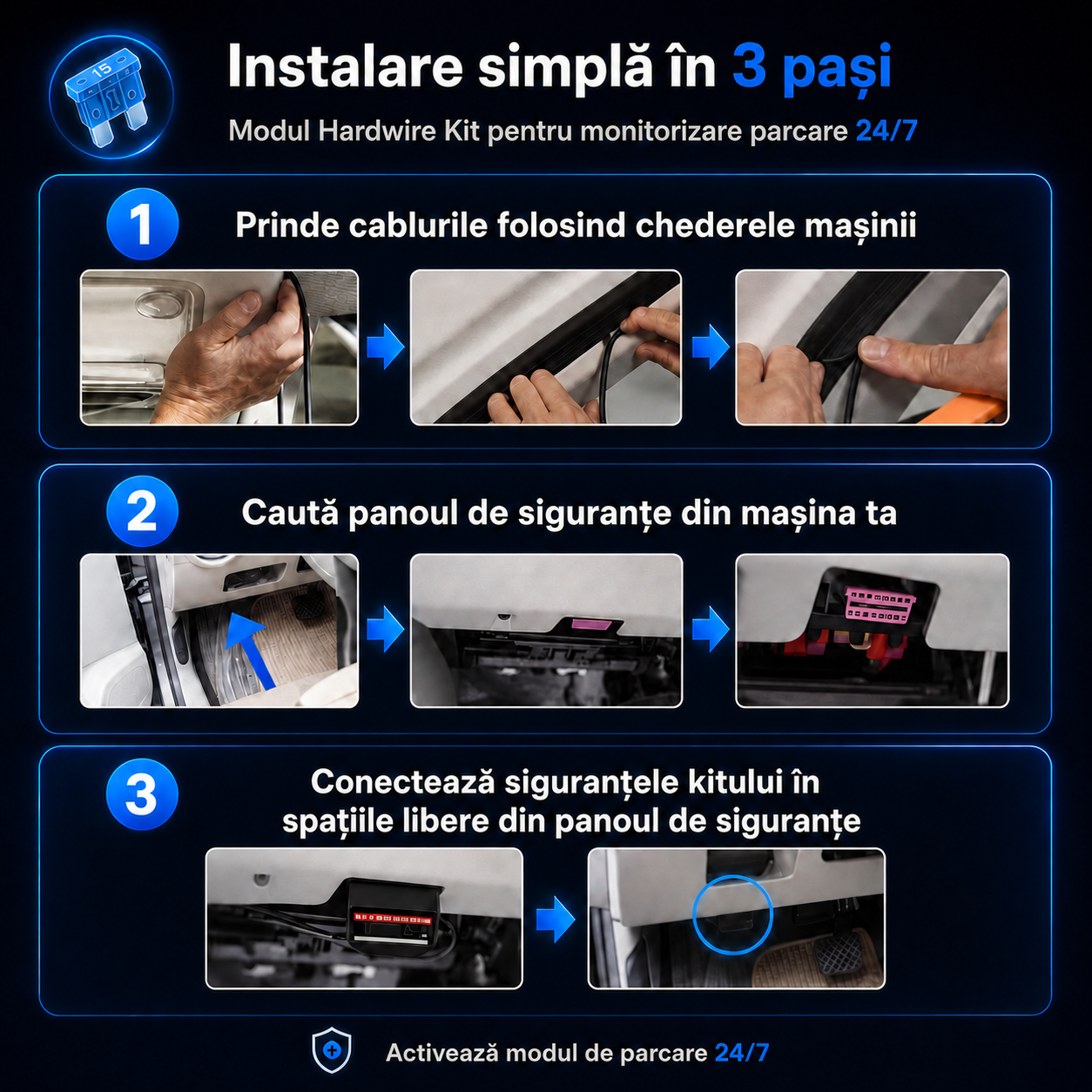 Modul Hardwire Kit - Conectare Parcare 24H (Pachet Vision 4K)