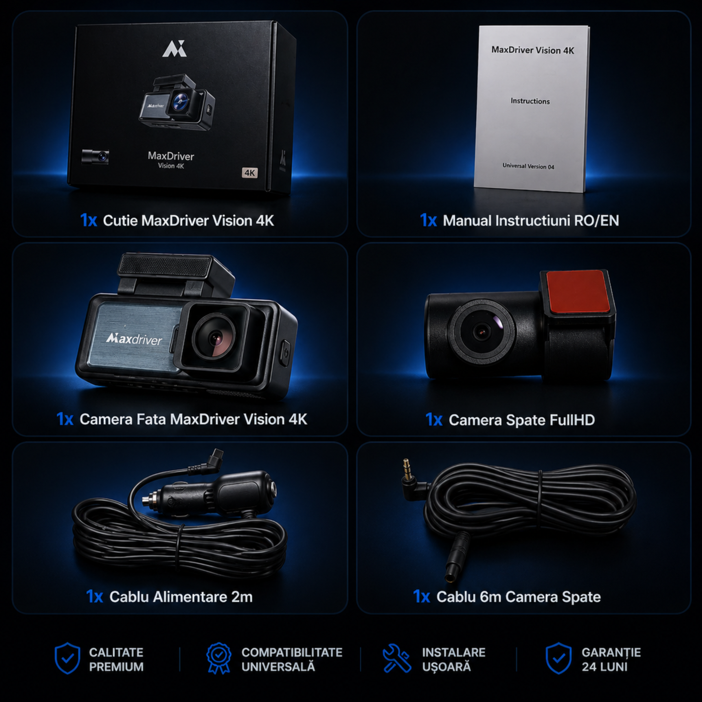 Camera Auto DVR MAXDRIVER® VISION 4K + Camera Spate Full HD