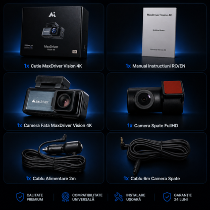 Camera Auto DVR MAXDRIVER® VISION 4K + Camera Spate Full HD