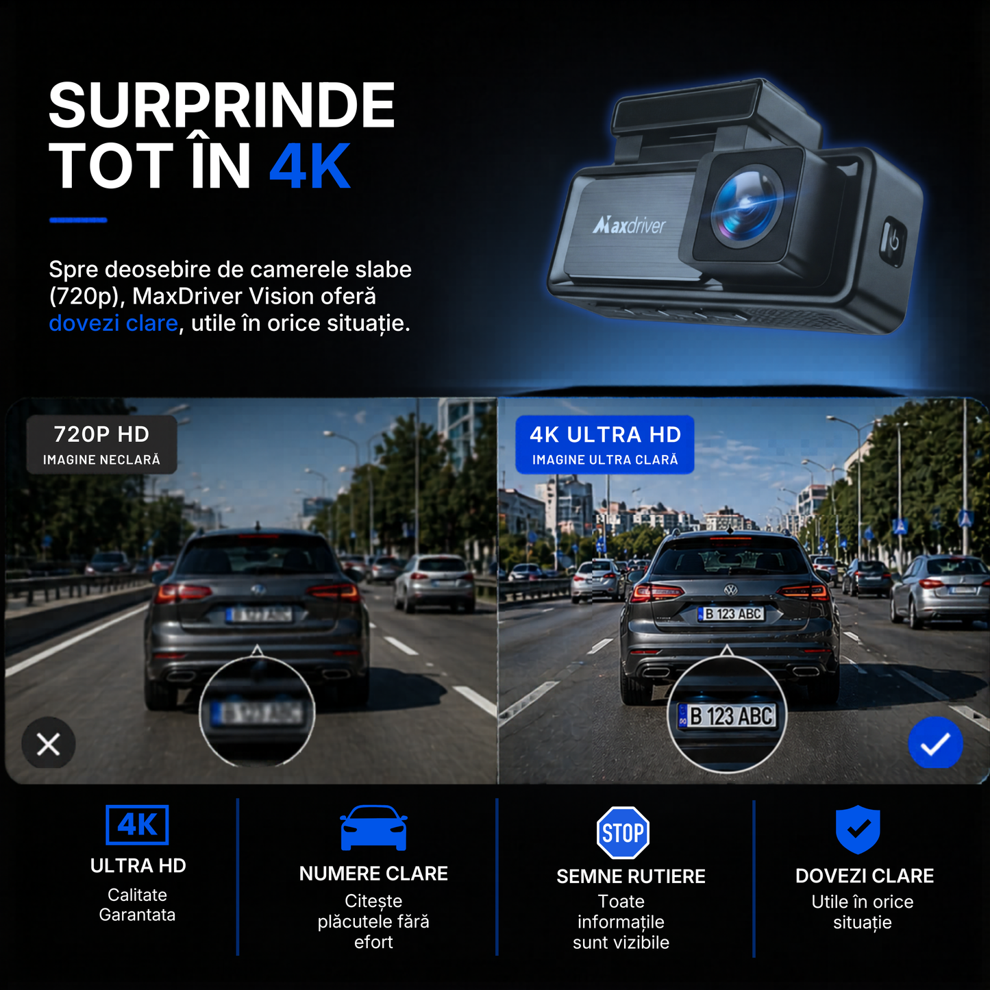 Camera Auto DVR MAXDRIVER® VISION 4K + Camera Spate Full HD